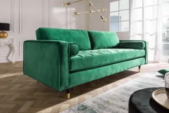 Design 3-Sitzer Sofa COZY VELVET 220cm smaragdgrün Samt Federkern Lounge