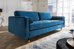 Design 3-Sitzer Sofa COZY VELVET 220cm petrol blau Samt Federkern Lounge