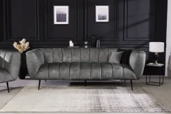Design 3-Sitzer Sofa NOBLESSE 225cm grau Samt Federkern schwarze Metallfüße