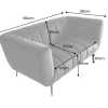 Design 2-Sitzer Sofa NOBLESSE 165cm grau Samt schwarze Metallfüße Federkern