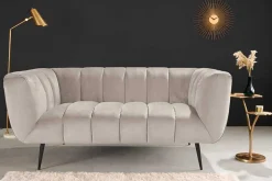 Design 2-Sitzer Sofa NOBLESSE 165cm champagner Samt schwarze Metallfüße Federkern