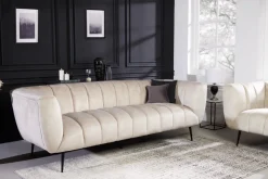 Design 3-Sitzer Sofa NOBLESSE 225cm champagner beige Samt 3-Sitzer Federkern schwarze Metallfüße