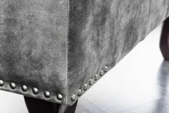Design Sitzhocker CHESTERFIELD 80cm grau Samt Knopfheftung Nietenbesatz