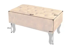 Design Sitzhocker CHESTERFIELD 80cm grau Samt Knopfheftung Nietenbesatz