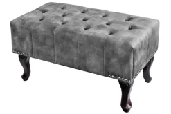 Design Sitzhocker CHESTERFIELD 80cm grau Samt Knopfheftung Nietenbesatz