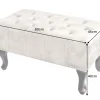 Design Sitzhocker CHESTERFIELD 80cm champagner beige Samt Knopfheftung Nietenbesatz