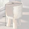 Design Sitzhocker HIDE 45cm braun weiß mit Ziegenfell und Teakholz
