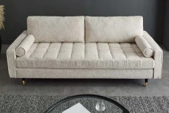 Design Sofa COZY VELVET 220cm beige Chenille Federkern 3-Sitzer mit goldener Kappe
