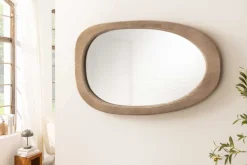 Design Spiegel ORGANIC 105cm natur beige Pinienholz abgerundeter Rahmen Wandspiegel