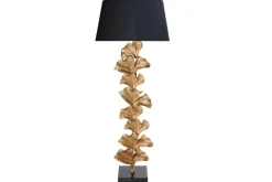 Design Stehlampe GINKGO 122cm schwarz Stoffschirm gold Metall handmade Marmor-Fuß