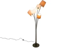Design Stehlampe LEVELS 176cm weiß beige braun mit 5 Leinenschirmen