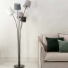 Design Stehlampe LEVELS 176cm schwarz grau mit 5 Leinenschirmen