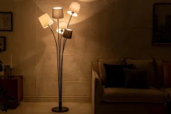 Design Stehlampe LEVELS 176cm schwarz grau mit 5 Leinenschirmen