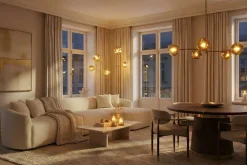 Design Stehlampe LIQUID DIAMOND 200cm gold fünf Glasschirme mit Marmorfuß