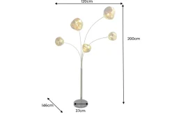 Design Stehlampe LIQUID DIAMOND 200cm gold fünf Glasschirme mit Marmorfuß