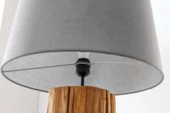 Design Stehlampe ROOTS 160cm Treibholz Leinenschirm grau handmade