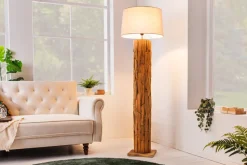 Design Stehlampe ROOTS 160cm Treibholz Leinenschirm grau handmade