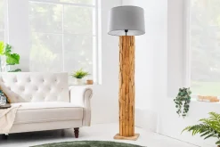 Design Stehlampe ROOTS 160cm Treibholz Leinenschirm grau handmade