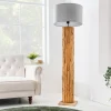 Design Stehlampe ROOTS 160cm Treibholz Leinenschirm grau handmade