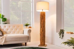 Design Stehlampe ROOTS 160cm Treibholz Leinenschirm grau handmade