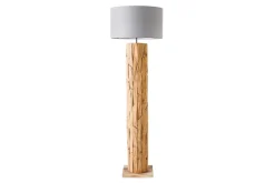 Design Stehlampe ROOTS 160cm Treibholz Leinenschirm grau handmade