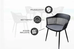 Design Stuhl AIRE schwarz Kunststoff Stahlgestell Indoor Outdoor inkl. Kissen