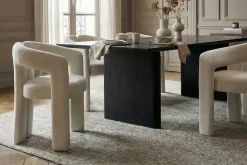 Design Stuhl ARCH creme weiß Chenille mit Armlehne Rundum-Bezug