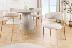Design Stuhl BELFORT beige Strukturstoff Metallgestell Eiche