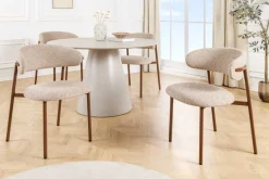 Design Stuhl BELFORT taupe beige Strukturstoff Metallgestell Walnuss