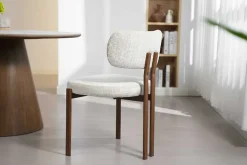 Design Stuhl BELLANO creme beige Chenille Cremona Metallgestell Walnuss