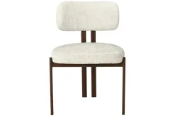 Design Stuhl BELLANO creme beige Chenille Cremona Metallgestell Walnuss