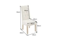 Design Stuhl CASA beige Bouclé Tweed Soft Massivholzbeine Zierknöpfe und Nackenrolle