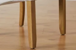 Design Stuhl CASA beige Leinen Massivholzbeine mit Zierknöpfen und Nackenrolle
