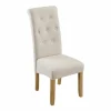 Design Stuhl CASA beige Strukturstoff Massivholzbeine mit Zierknöpfen und Nackenrolle