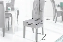 Design Stuhl CASA grau Samt mit Zierknöpfen Massivholzbeine
