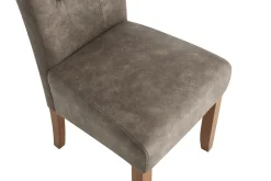 Design Stuhl CASA taupe Microfaser mit Zierknöpfen Massivholzbeine