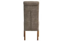 Design Stuhl CASA taupe Microfaser mit Zierknöpfen Massivholzbeine