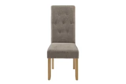 Design Stuhl CASA taupe Strukturstoff Massivholzbeine mit Zierknöpfen und Nackenrolle