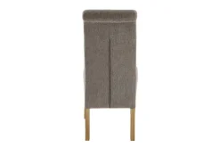Design Stuhl CASA taupe Strukturstoff Massivholzbeine mit Zierknöpfen und Nackenrolle