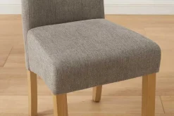 Design Stuhl CASA taupe Strukturstoff Massivholzbeine mit Zierknöpfen und Nackenrolle