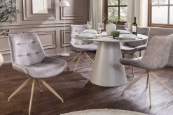 Design Stuhl DIVANI taupe Samt beiges Metallgestell