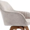 Design Stuhl LIVORNO beige Strukturstoff Massivholzbeine drehbar Auto-Return-Funktion