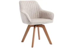 Design Stuhl LIVORNO beige Strukturstoff Massivholzbeine drehbar Auto-Return-Funktion