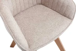 Design Stuhl LIVORNO beige Strukturstoff Massivholzbeine drehbar Auto-Return-Funktion