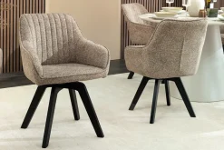 Design Stuhl LIVORNO taupe Strukturstoff schwarz Massivholz drehbar Auto-Return-Funktion