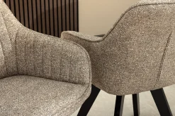 Design Stuhl LIVORNO taupe Strukturstoff schwarz Massivholz drehbar Auto-Return-Funktion