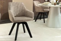 Design Stuhl LIVORNO taupe Strukturstoff schwarz Massivholz drehbar Auto-Return-Funktion