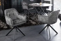 Design Stuhl LOFT dunkelgrau Samt drehbar Metallgestell schwarz mit Armlehne