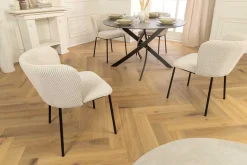 Design Stuhl LYON beige Cord schwarze Metallbeine