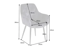 Design Stuhl MILANO grau Samt mit Armlehne Ziersteppung gepolstert schwarze Metallbeine